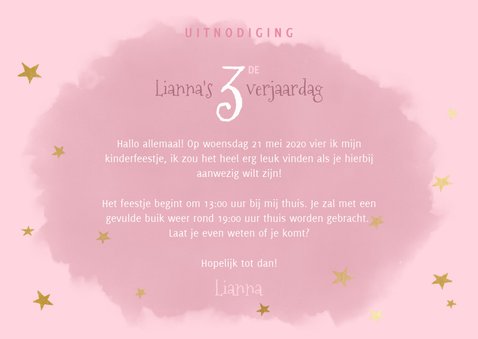 Lieve uitnodiging kinderfeestje eenhoorn, sterretjes & foto 3