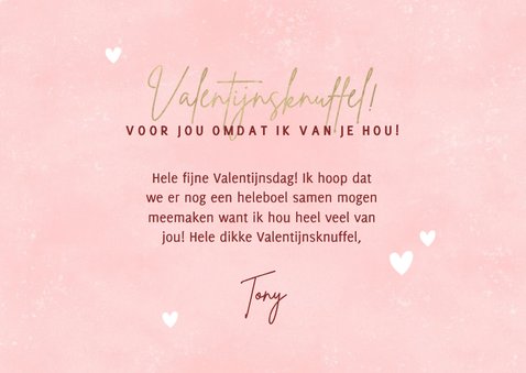 Lieve Valentijnskaart met foto's Valentijnsknuffel & hartjes 3