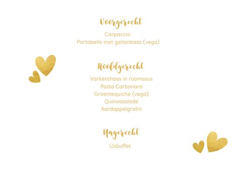 Liggende menukaart voor een huwelijk met gouden stippen 3