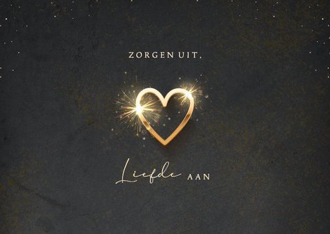 Luxe kerstkaart met gouden jaartal en een sprankelend hart 2