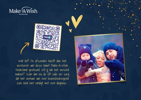 Make-A-Wish kaartje kerstknuffel met gouden hartjes 2