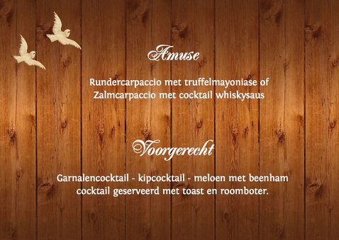 Menukaart houtprint romantische bloemen 2