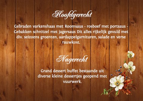 Menukaart houtprint romantische bloemen 3