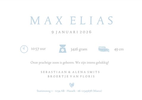 Minimalistisch geboortekaartje met hart en foto 3
