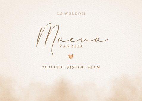 Minimalistisch geboortekaartje met waterverf en hartje 3