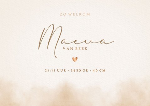  Minimalistisch geboortekaartje met waterverf en hartje 3