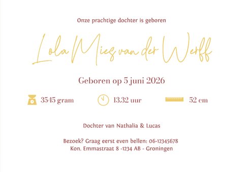 Minimalistisch stijlvol geboortekaartje met foliedruk naam 3