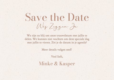 Minimalistische beige trouwkaart met grote datum 3