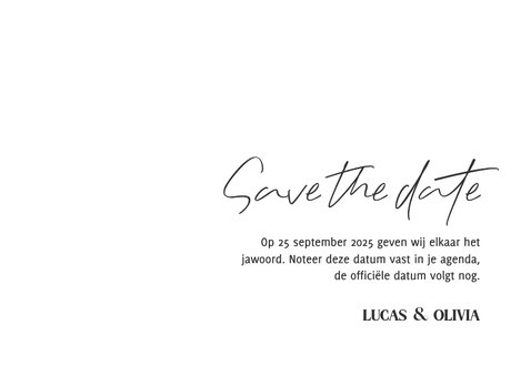 Minimalistische save the date kaart met grote datum  3