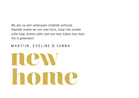 Modern verhuisbericht met foto happy new home geel 3