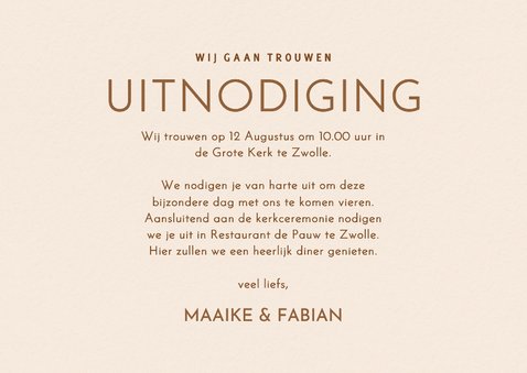 Moderne beige trouwkaart met golvende lijnen 3