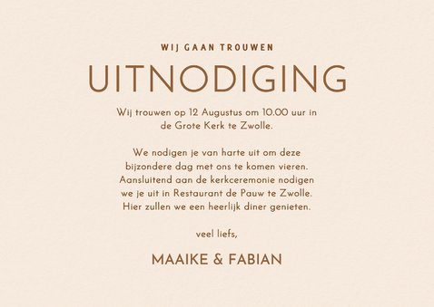 Moderne beige trouwkaart met golvende lijnen 3