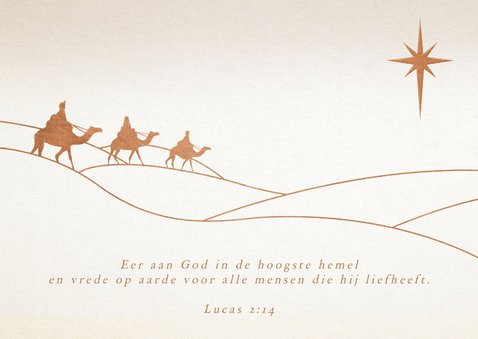 Moderne christelijke kerstkaart 3 wijzen op kamelen met ster 2