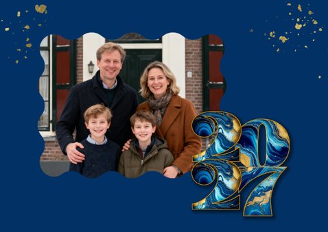 Moderne fotokerstkaarten met marmeren 2026 blauw 2
