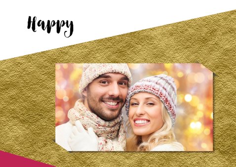 Moderne kerstkaart eigen foto grafisch goud 2