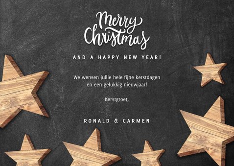Moderne kerstkaart houten sterren en Merry Christmas 3
