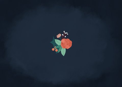 Moderne kerstkaart met bloemen en hert Achterkant