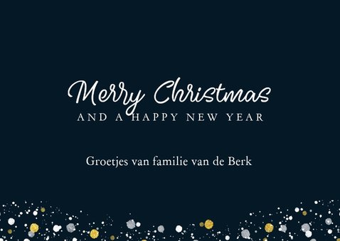 Moderne kerstkaart met wit en gouden sneeuw 3