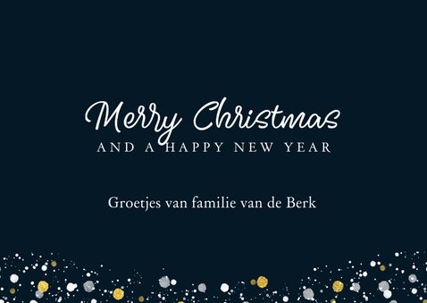 Moderne kerstkaart met wit en gouden sneeuw 3