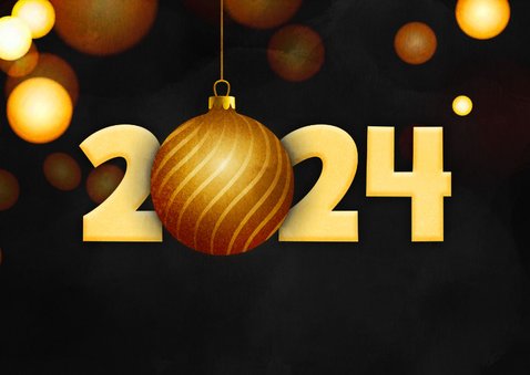 Moderne kerstkaart zwart 2024 kerstbal goud foliedruk 2