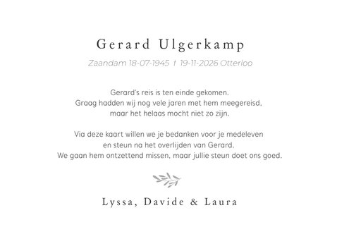 Moderne liggende fotocollage rouw bedankkaart met 4 foto's 3