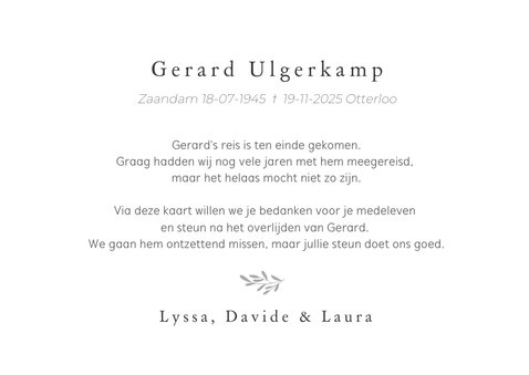 Moderne liggende fotocollage rouw bedankkaart met 4 foto's 3