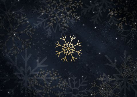 Moderne nieuwjaarskaart bedankt met gouden sneeuwvlokken Achterkant