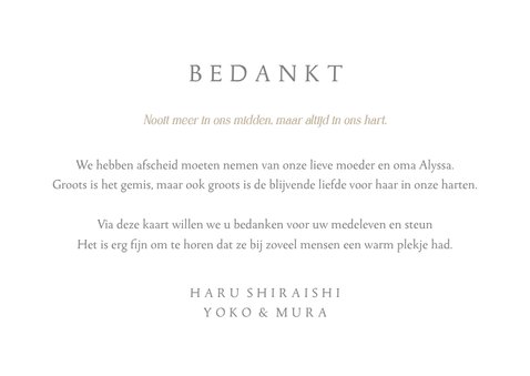 Moderne rouw bedankkaart met 3 foto's van vroeger 3