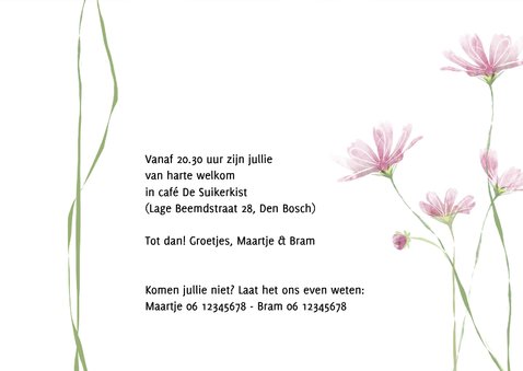 Moderne uitnodiging dubbel feest waterverf bloemen 3