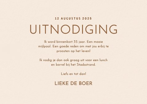 Moderne uitnodiging party time met golvende lijnen beige 3