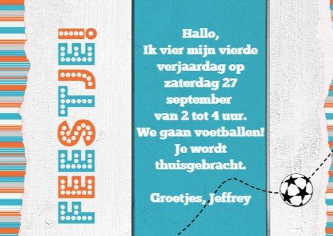 Moderne uitnodiging Voetbal en eigen foto 3