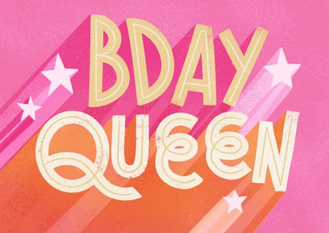 Moderne verjaardagskaart Bday queen typografie en sterren 2