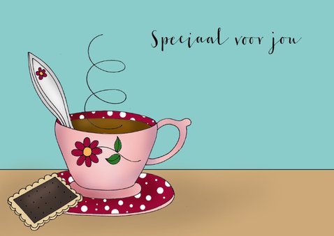 Moederdag kaart Kat drinkt thee of koffie 3
