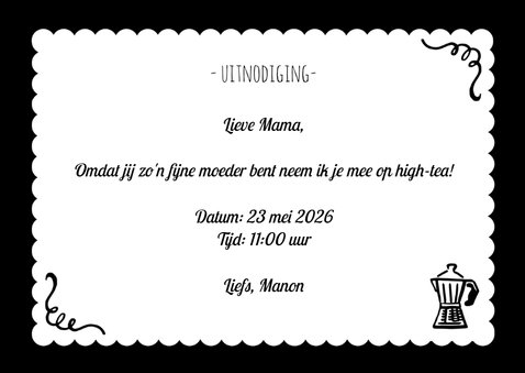 Moederdag tegoedbon voor een high tea zwart wit goud 3