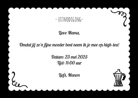 Moederdag tegoedbon voor een high tea zwart wit goud 3