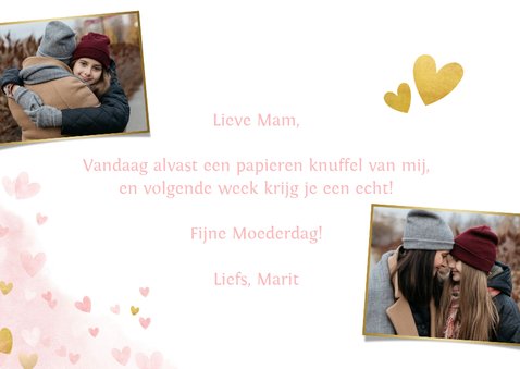 Moederdagkaart - Dikke knuffel voor mama met roze hartjes 3