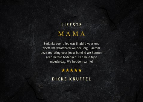 Moederdagkaart HOTEL MAMA vijf sterren stijlvol 3