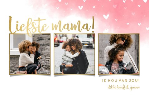 Moederdagkaart 'liefste mama!' fotocollage met hartjes 2