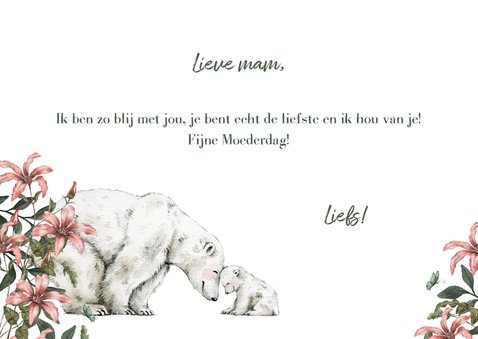 Moederdagkaart met liefdevolle mama ijsbeer en haar kleintje 3