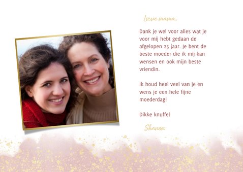 Moederdagkaart met waterverf, gouden spetters en typografie 3