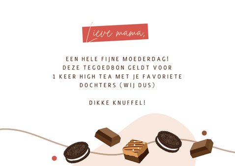 Moederdagkaart tegoedbon met illustraties van chocolade 3