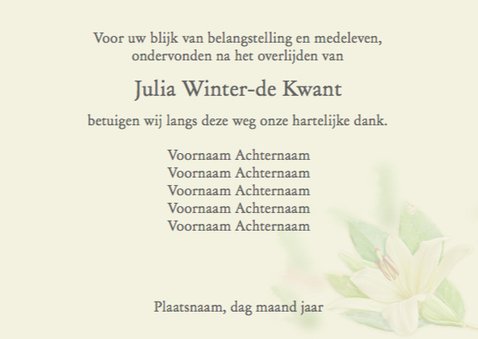 Mooie bedankkaart met venster en lelie op zachtgeel 3