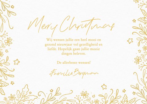 Mooie kerstkaart met sierlijke takjes in goud en foto 3