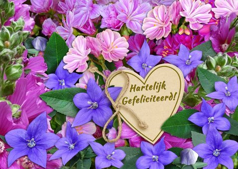 Mooie verjaardagskaart roze en blauwe bloemetjes 3