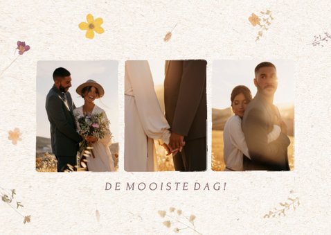 Natuurlijk bedankkaart trouwen met bloemen papier textuur 2