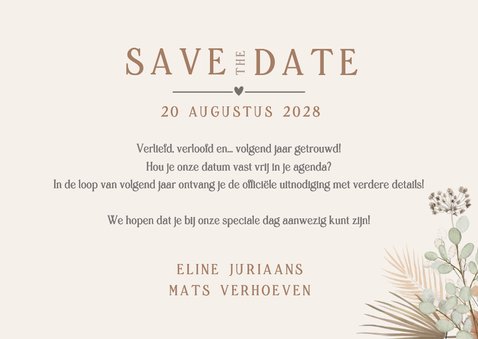 Natuurlijke Save the Date kaart met droogbloemen 3