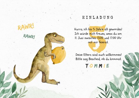 Niedliche Einladung Kindergeburtstag - Dinosaurierparty 3