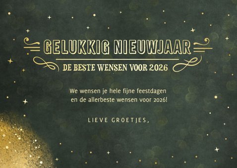 Nieuwjaar fotokaart met 1 grote foto en gouden glitter kader 3