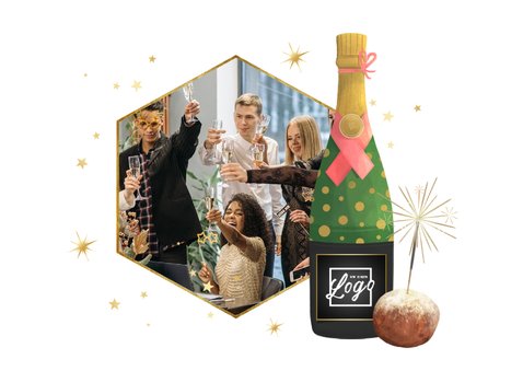 Nieuwjaarsborrel uitnodiging champagne sterren goud oliebol 2