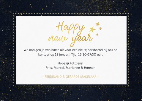 Nieuwjaarsborrel uitnodiging met foto - zwart en goud 3